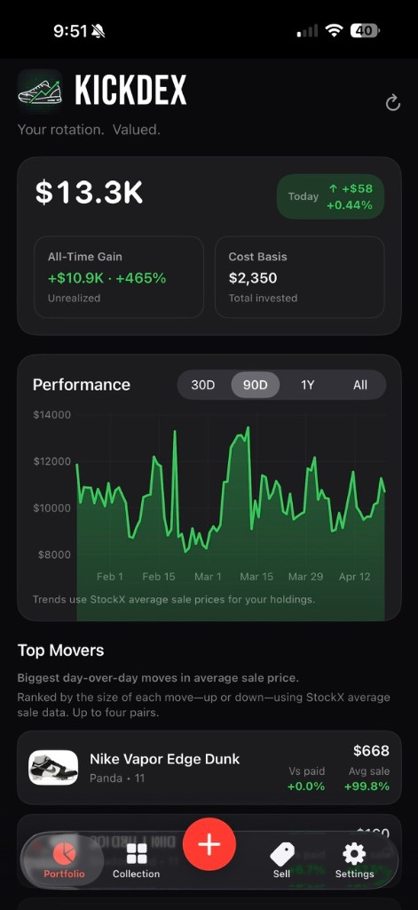 Kickdex portfolio screen